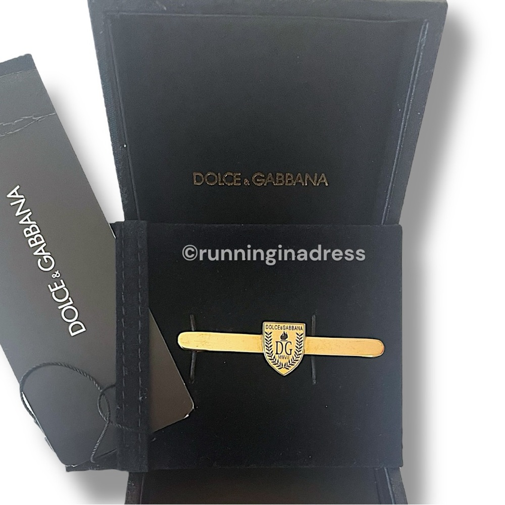 Vintage Dolce & Gabbana MMVII Shield Tie Clip Gold Brass with Box & Tags